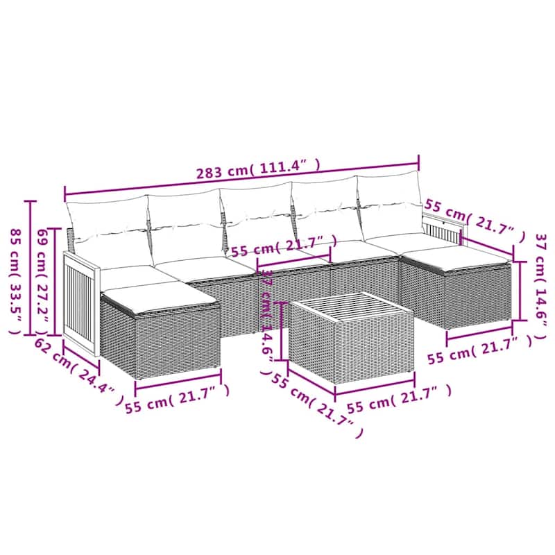 vidaXL 7 Piece Patio Sofa Set with Cushions Black Poly Rattan