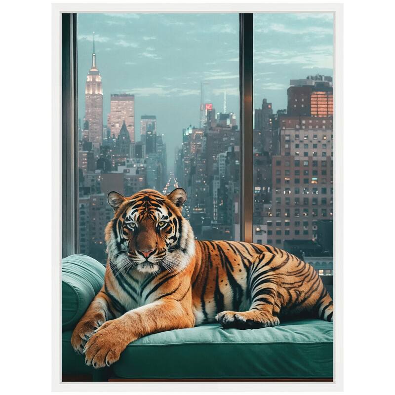 Kate and Laurel Sylvie Graceful Tiger in New York Framed Canvas by Michael Schauer