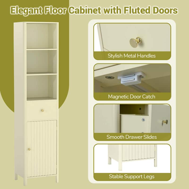 Costway 67” Tall Bathroom Cabinet with 3 Open Shelves, 1 Drawer, - See Details