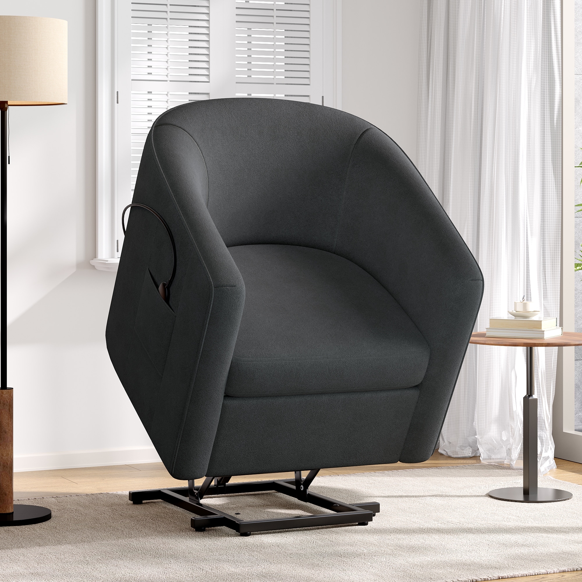 Power Lift Recliner Barrel Shape Recliner Chair Lift Assist Reclining Chair Electric Lift Chair with Footrest and Side Pocket