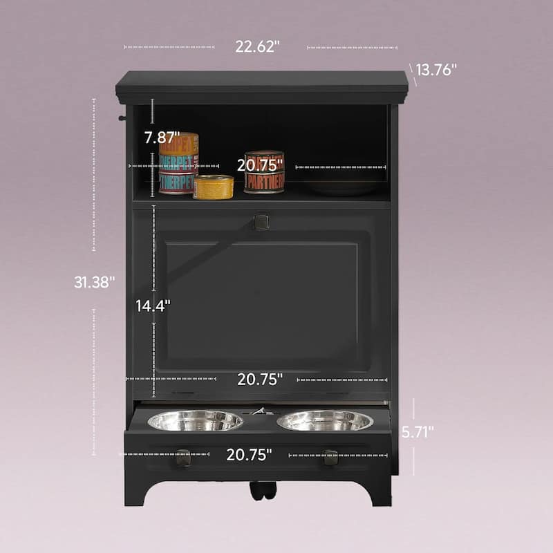 Roomfitters Dog Feeding Station with 2 Elevated Dog Bowls, Tilt Out Pet Feeding Cabinet Station