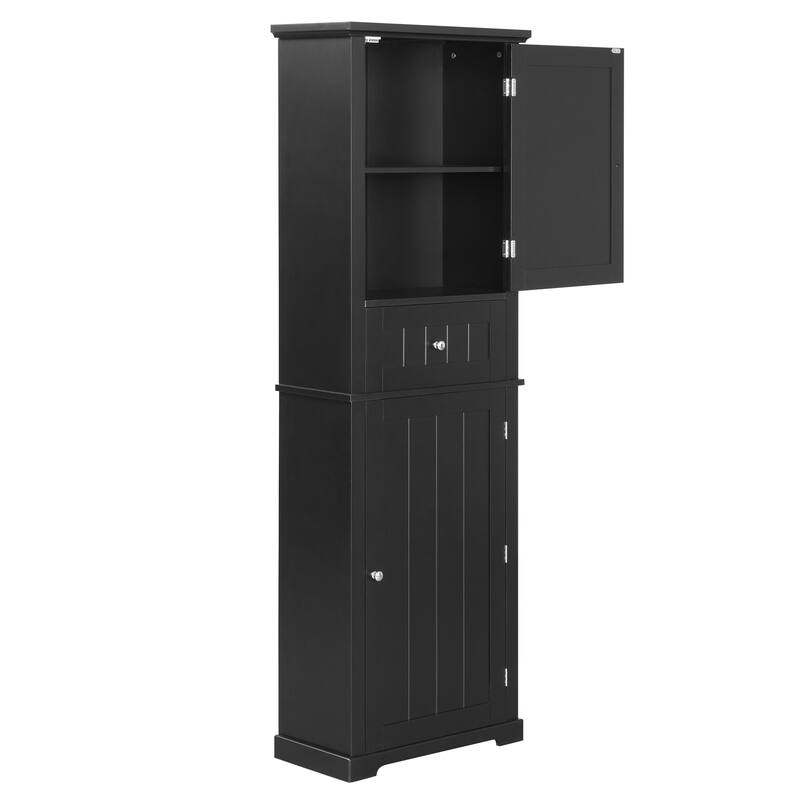 GDFStudio - Emery Tall Freestanding Bathroom Storage Cabinet with Drawer and Adjustable Shelves