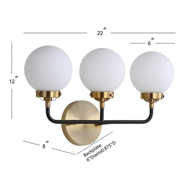 dimension image slide 9 of 13, JONATHAN Y Bevin Contemporary Transitional Iron/Glass LED Vanity Light