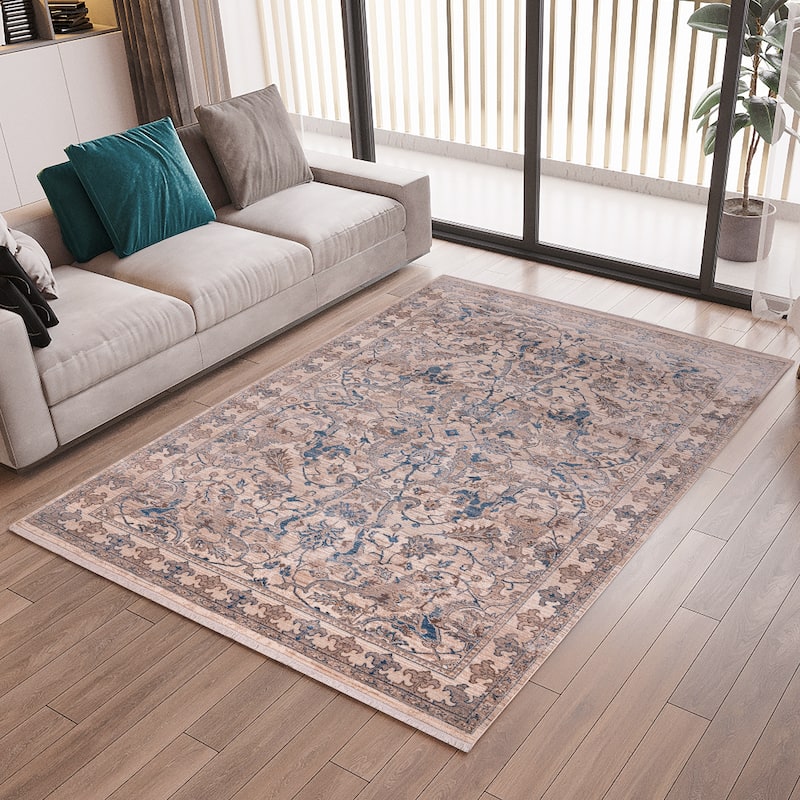 Arcelina Marlow Ivory Oriental Polyester Area Rug - 2' x 3'