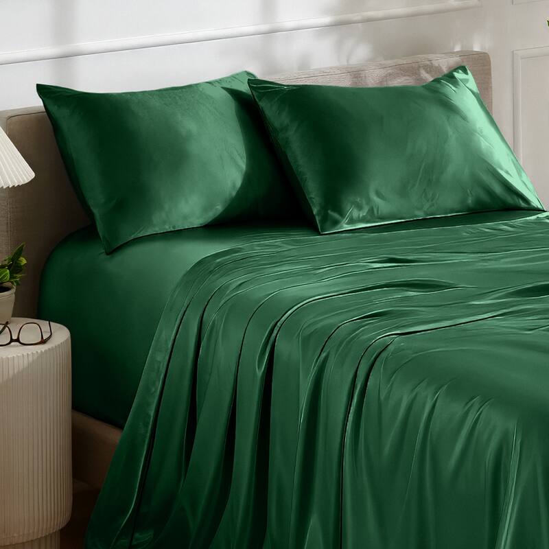 Bare Home Poly Satin Sheet Set - Twin - Forest Green