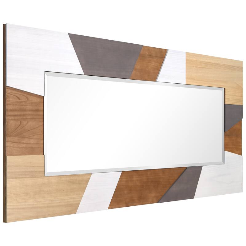 Geometric Blocks Hand Made Solid Paulownia Wood Beveled Leaner Mirror