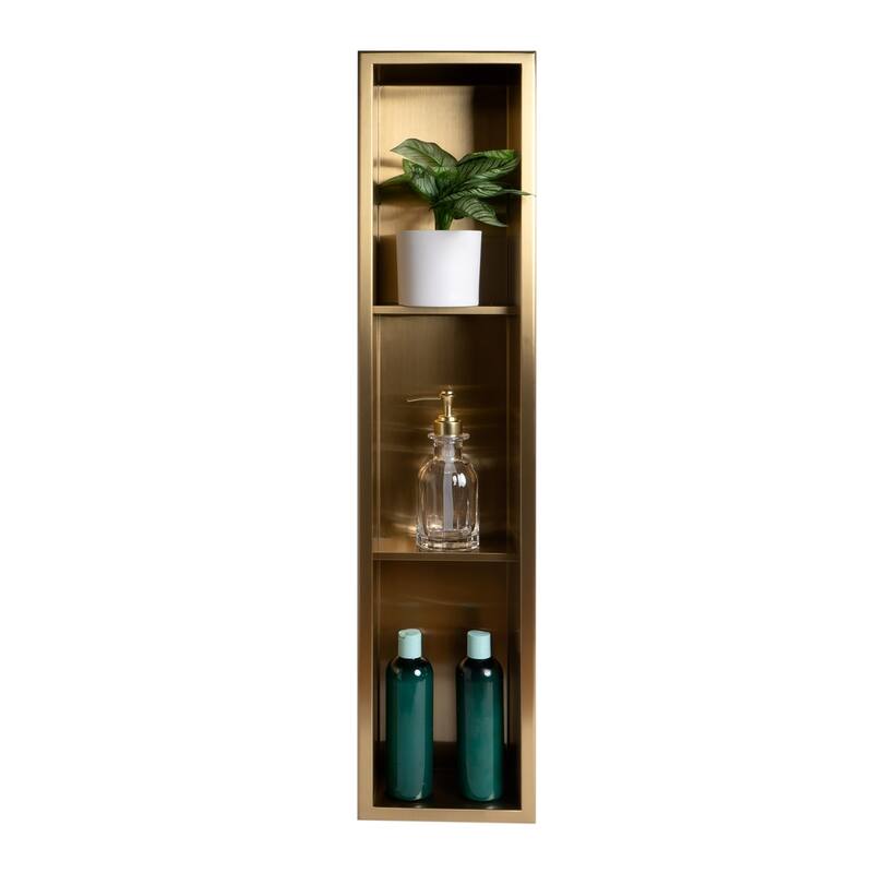 ALFI brand 8" x 36" Brushed Gold PVD Stainless Steel Vertical Triple Shelf Shower Niche
