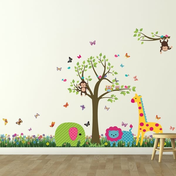 slide 2 of 5, Walplus Colorful Skirting Animal Tree Kids Wall Sticker Nursery Decor