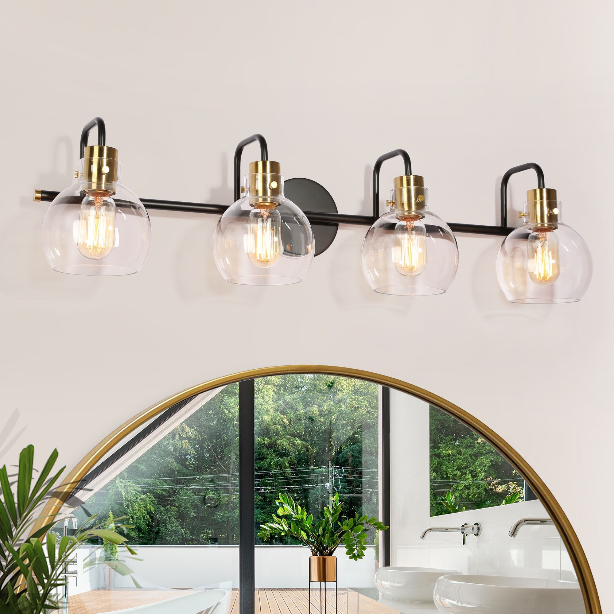 2/3/4-Light Black Gold Glass Bathroom Vanity Lights Modern Wall Light  Fixture - On Sale - Bed Bath & Beyond - 35443840