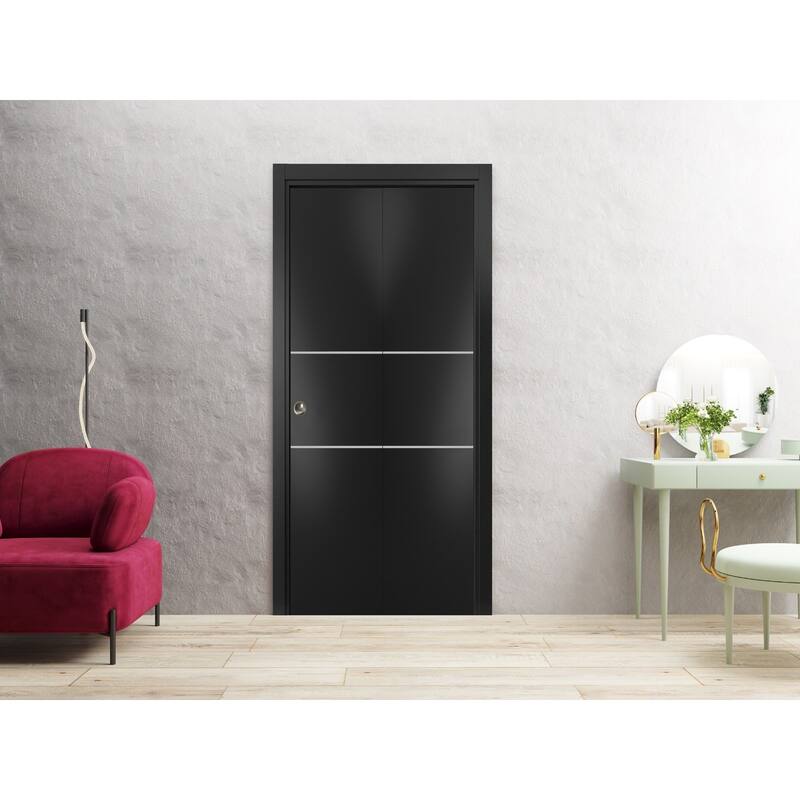 Bi-fold Doors 36 x 80 Planum 0110 Matte Black with Sturdy Tracks