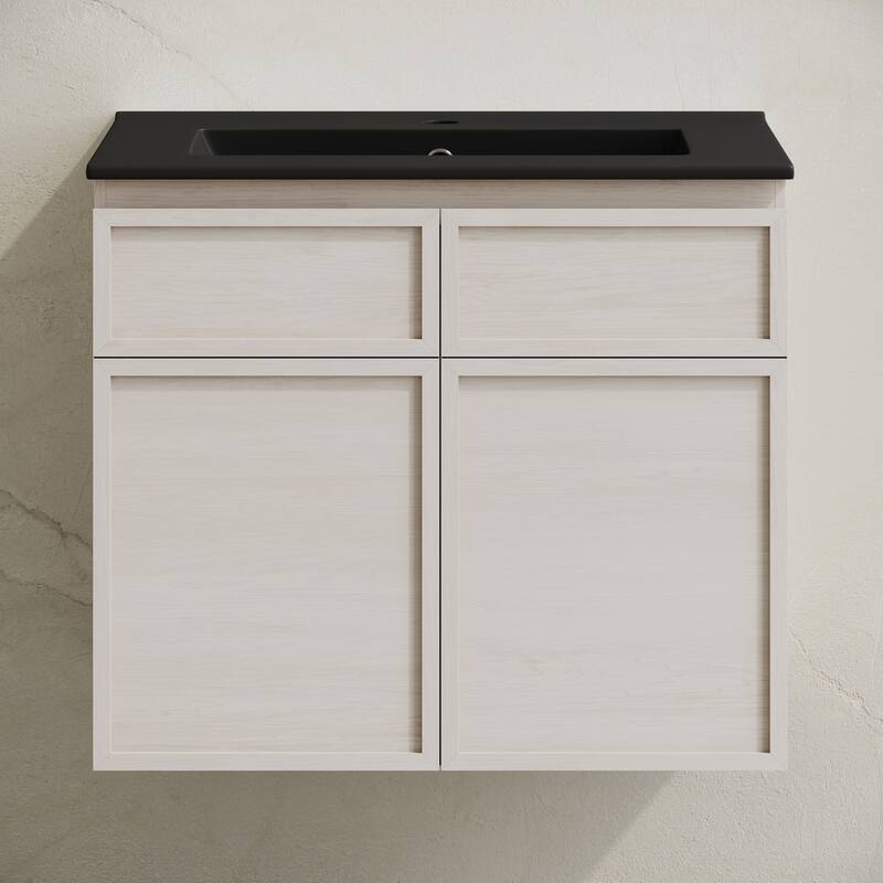 St. Tropez 24" Wall-Mounted Bathroom Vanity In White Oak With Black Sink Top - 24