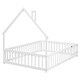 preview thumbnail 7 of 7, Full Size House-Shaped Headboard Floor Bed with Fence Guardrails and Door, Features Pine Wood Construction