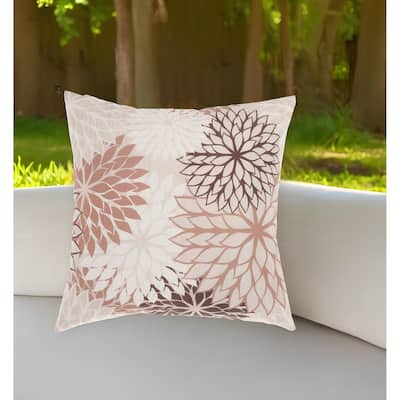 20" Brown Beige and Ivory Floral Indoor Outdoor Throw Pillow - 20" x 20"