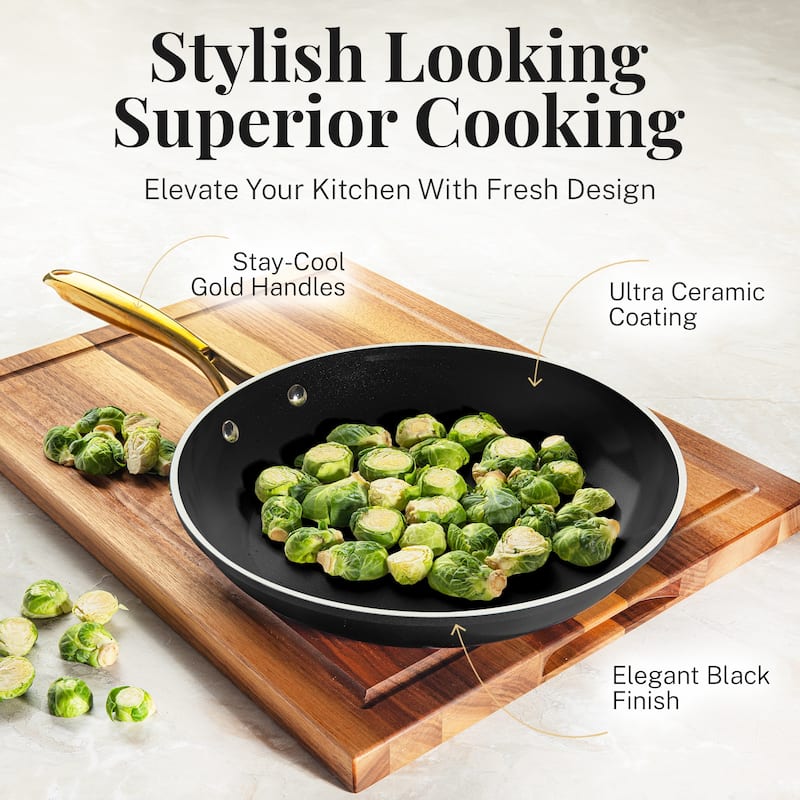 Gotham Steel Black Pots and Pans 15 Piece Ultra Nonstick Ceramic Cookware Set with Utensils