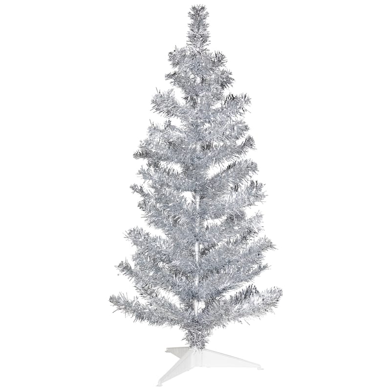 Artificial Tinsel Christmas Tree - 3' - Silver - Unlit - 3 Foot