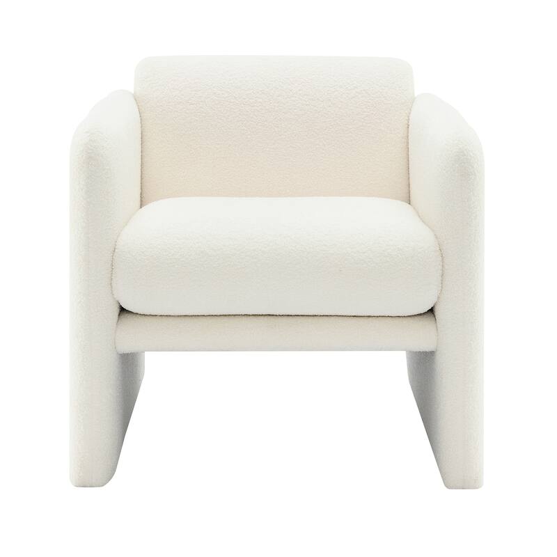 Teddy Fabric Accent Chair, Ergonomic Lounge Reading Chair, Upholstered Armchair with Metal Decoration for Living Room, Bedroom