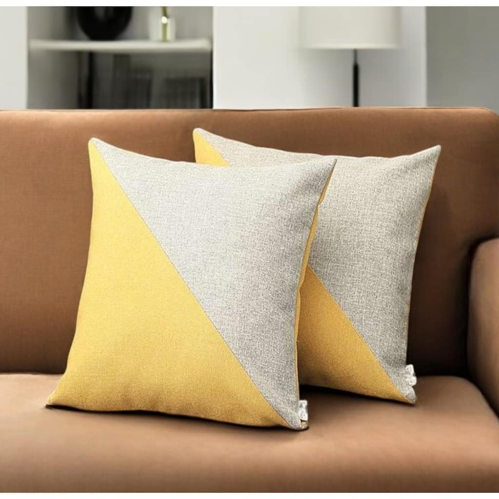 HomeRoots Set Of Two 18" X 18" Grey And Yellow Polyester Geometric Zippered Pillow