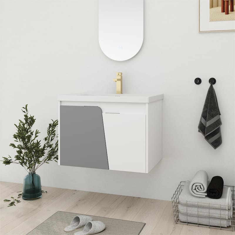 Bathroom Vanity With Sink In 24/28 Inch, Floating Bathroom Vanity With Soft Close Door
