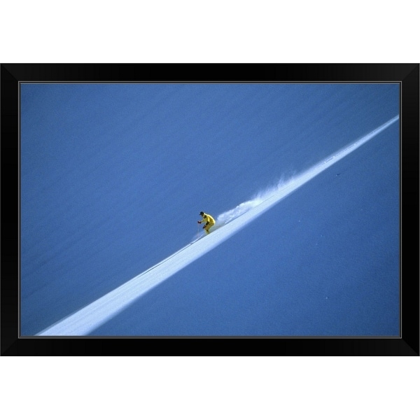 "Off-piste skier on untouched snow field" Black Framed Print