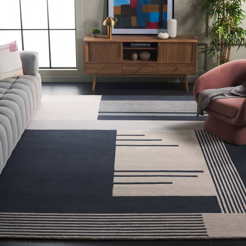 SAFAVIEH Handmade Rodeo Drive Isabela Mid-Century Modern Wool Rug - 8' x 10' - Navy/Ivory