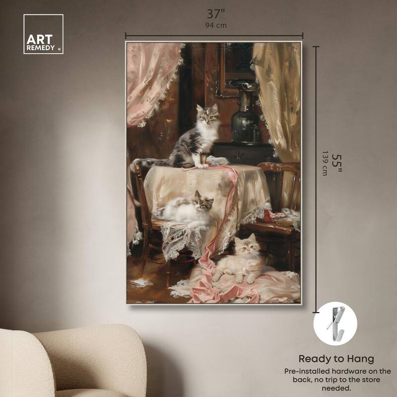 Kittens at the Table Canvas by Art Remedy