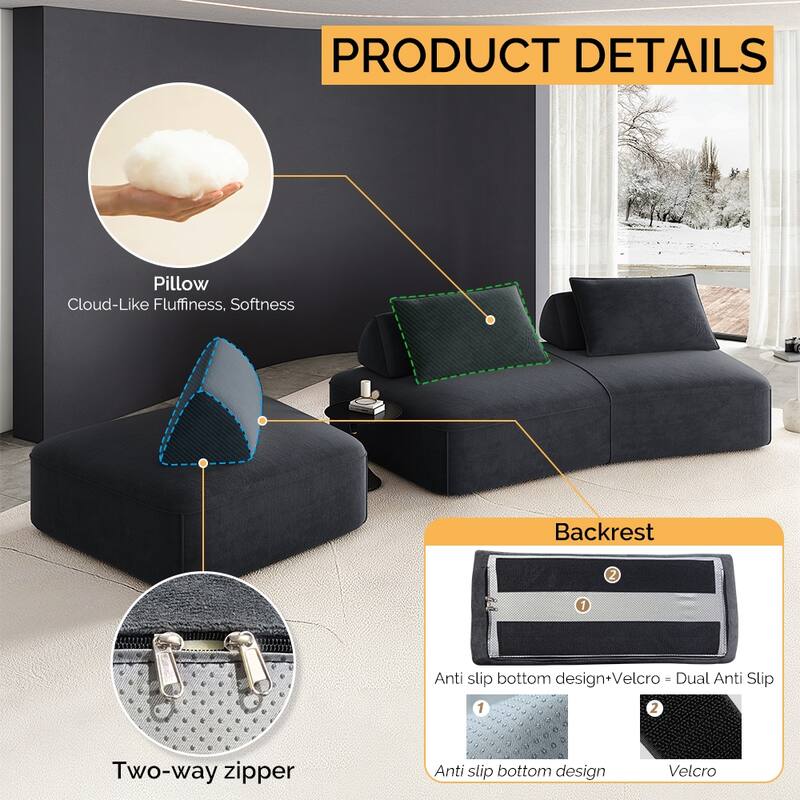 Luxury Oversized Modular Sectional Sofa,139" Chenille Upholstered Couch with Removable Backrests, Convertible Chaise Lounge