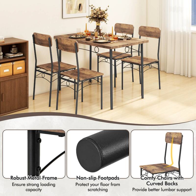 Costway 5 PCS Industrial Kitchen Dining Room Furniture with Wood