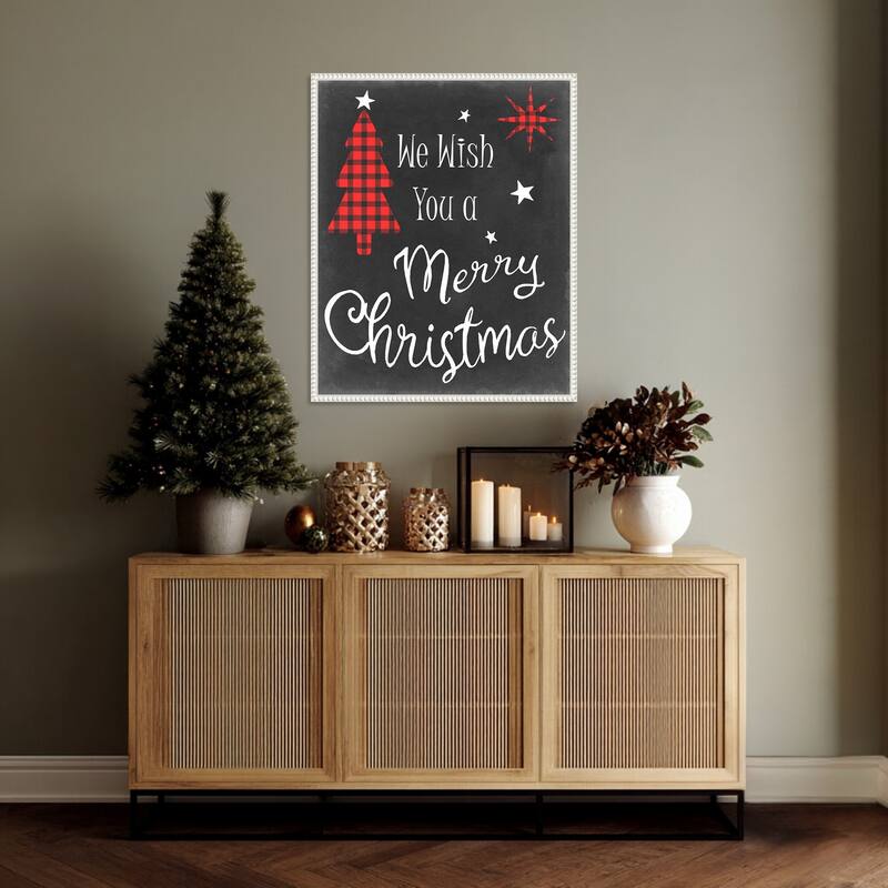 We Wish in Red by Sharon Chandler (23 x 28 in.), Framed Canvas Wall Art Print - Sylvie Beaded White