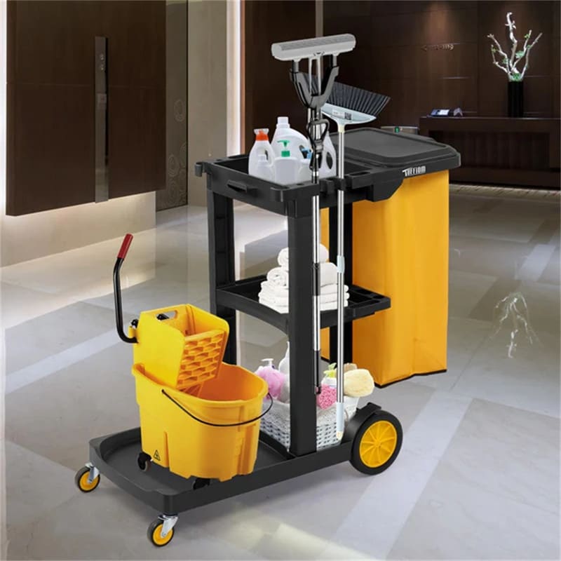 3 Tier Shelf Janitorial Cart Small 500lbs Capacity