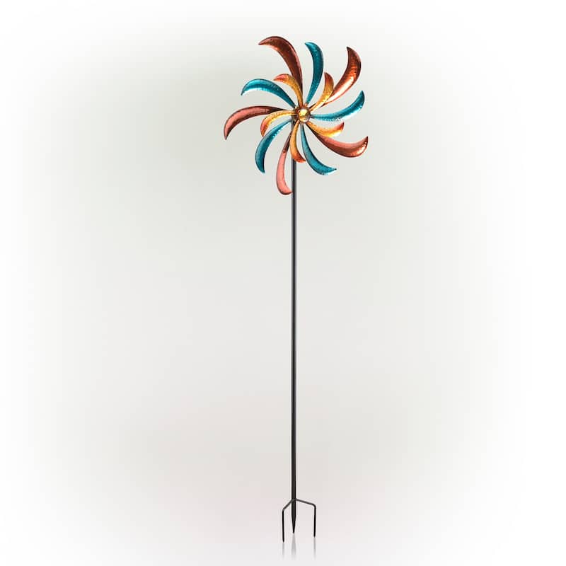 Alpine Corporation 63" Tall Outdoor Curved Blade Windmill Stake Kinetic Spinner, Multicolor