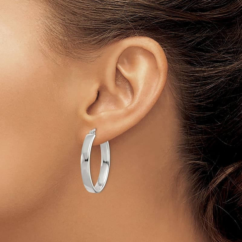 Curata 925 Sterling Silver 33x4mm Polished Flat Long Oval Hoop Earrings