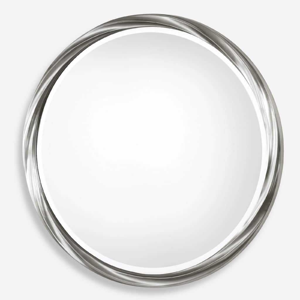 Twisted Beveled Round Wall Mirror - 36" - Metallic Silver
