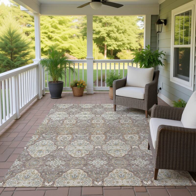 Machine Washable Indoor/ Outdoor Global Budden Chantille Rug - Mocha - 5' x 7'6"