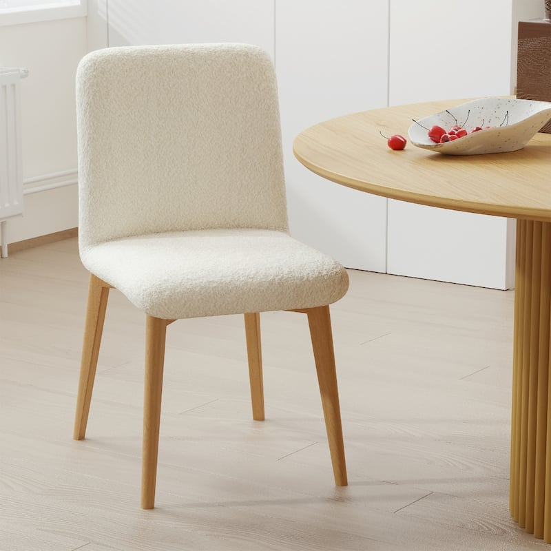 Set of Two Off White Boucle Upholstered Dining Side Chairs - 18.50” x 23” x 32”