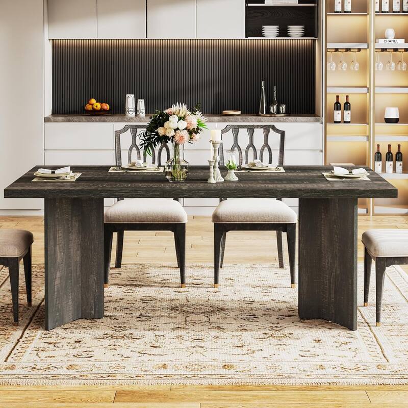 Farmhouse Wood Rectangular Dinner Dining Table for Kitchen Dining Room