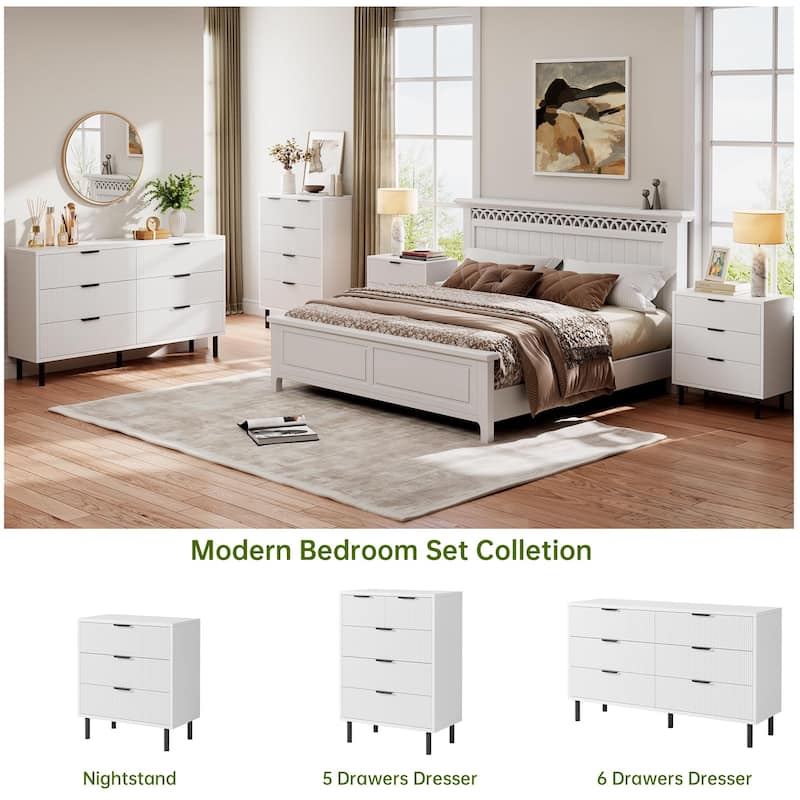 3/5/6 Drawer Fluted Dresser for Bedroom, Modern Wide Chest of Drawers with Metal Legs