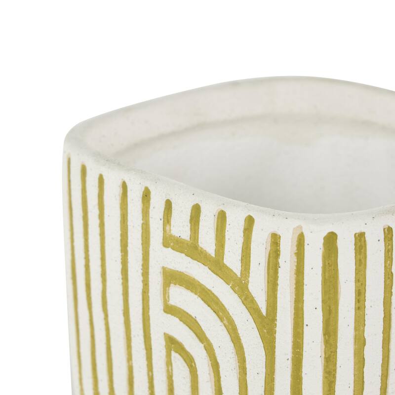 Black, Green or Pink Ceramic Arched Patterned Geometric Indoor Outdoor Planter with Attached Saucer (Set of 3)