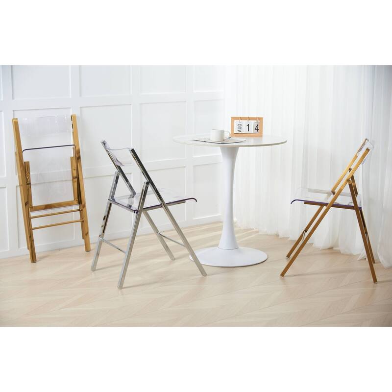 LeisureMod Menno Modern Acrylic Folding Chair - Red - 4 x 30 x 16.5 - Brushed Gold
