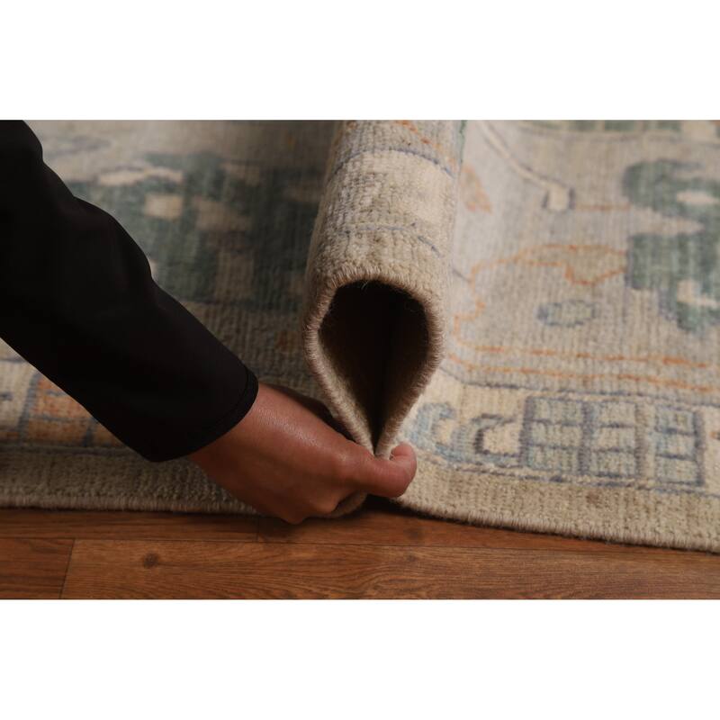 Vegetable Dye Oushak Turkish Large Rug Hand-Knotted Floral Wool Carpet - 9'11"x 14'8"