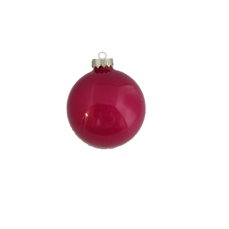 Pearl Finish Glass Christmas Ball Ornaments - 2.75" (70mm) - Fuchsia Pink - 12ct