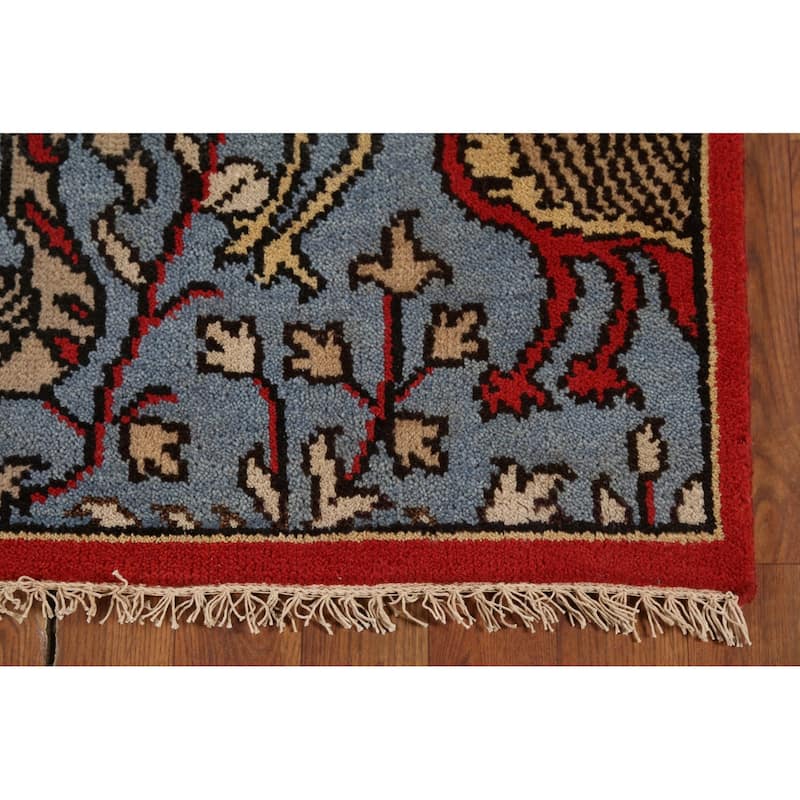 Animal Pictorial Ziegler Indian Runner Rug Handmade Blue Wool Carpet - 2'5"x 8'0"