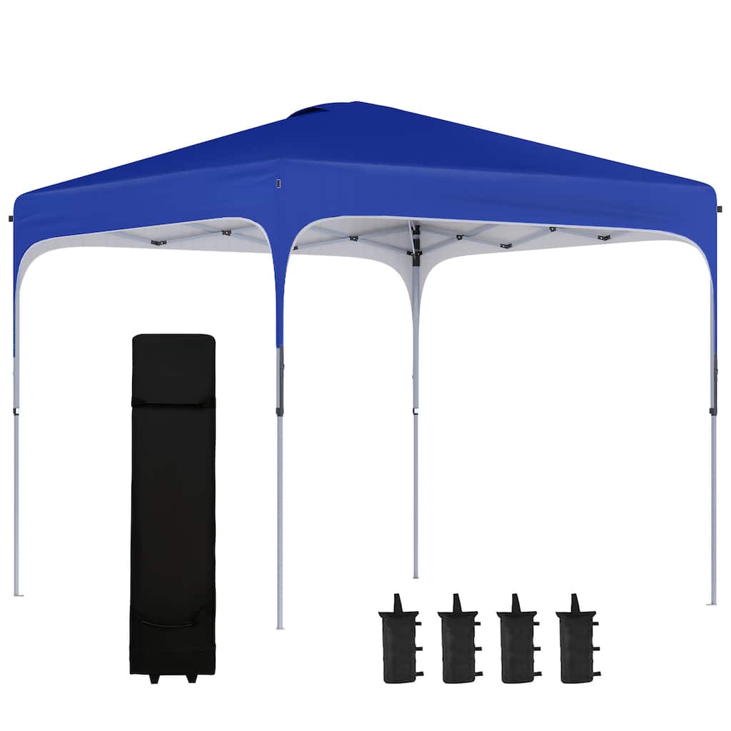 8x8 Foot Pop Up Canopy Tent with Wheeled Bag and Sand Bags, Adjustable Height, UV Protection, Portable Outdoor Shelter