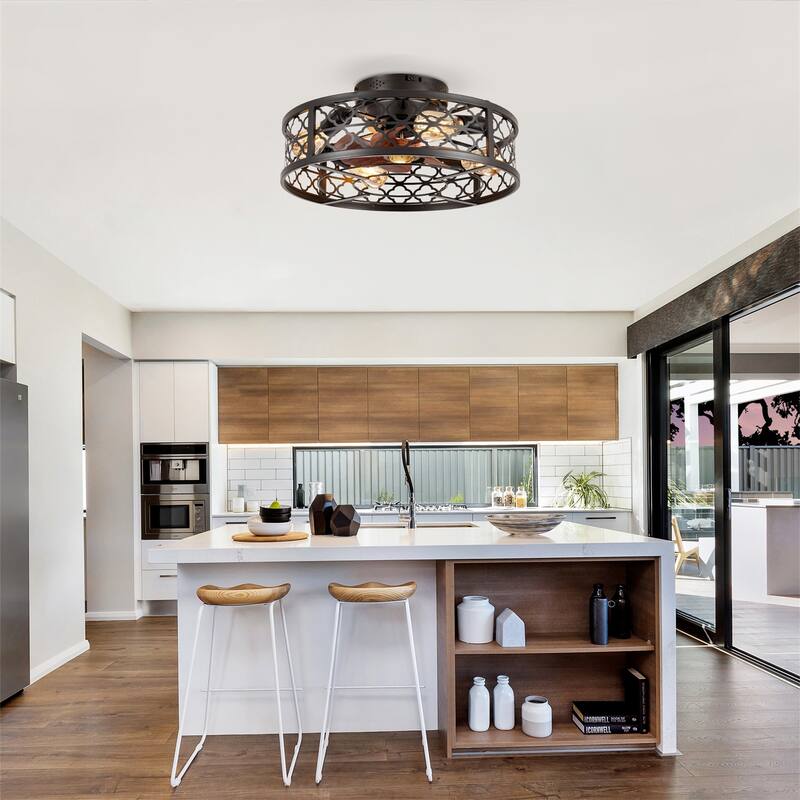 20" Flower Style Iron Ceiling Fans with Remote Control, NOT Included Bulbs
