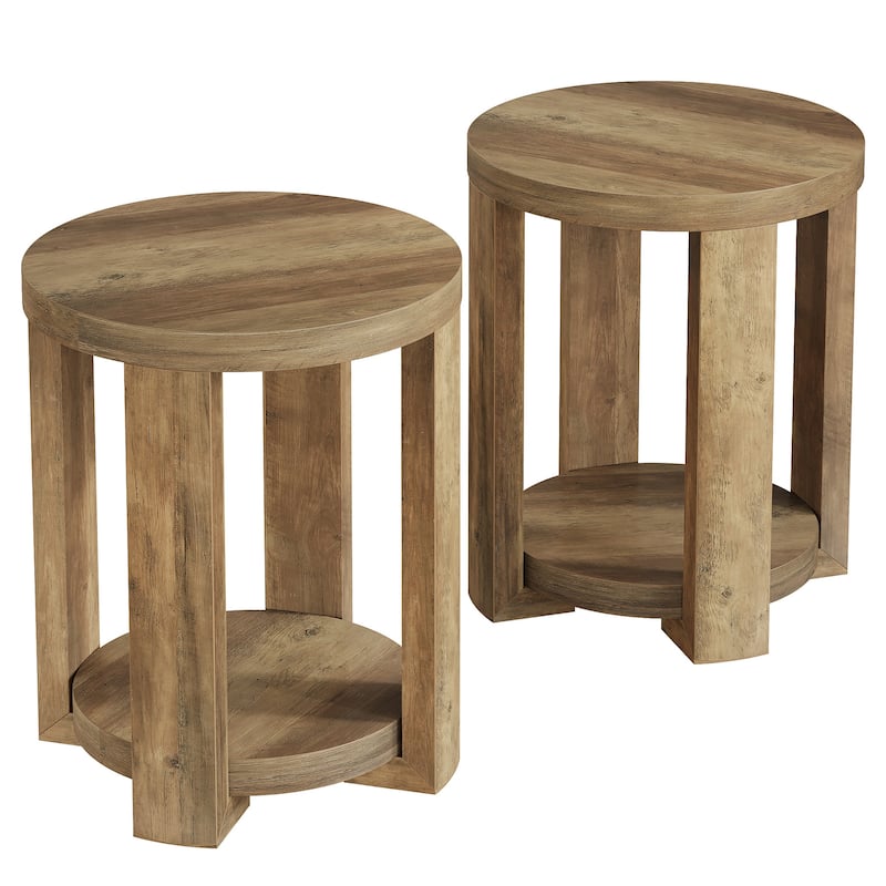 2-Tier Round End Table, Side Table, Small Bedside Accent Table for Living Room, Bedroom (Set of 2)