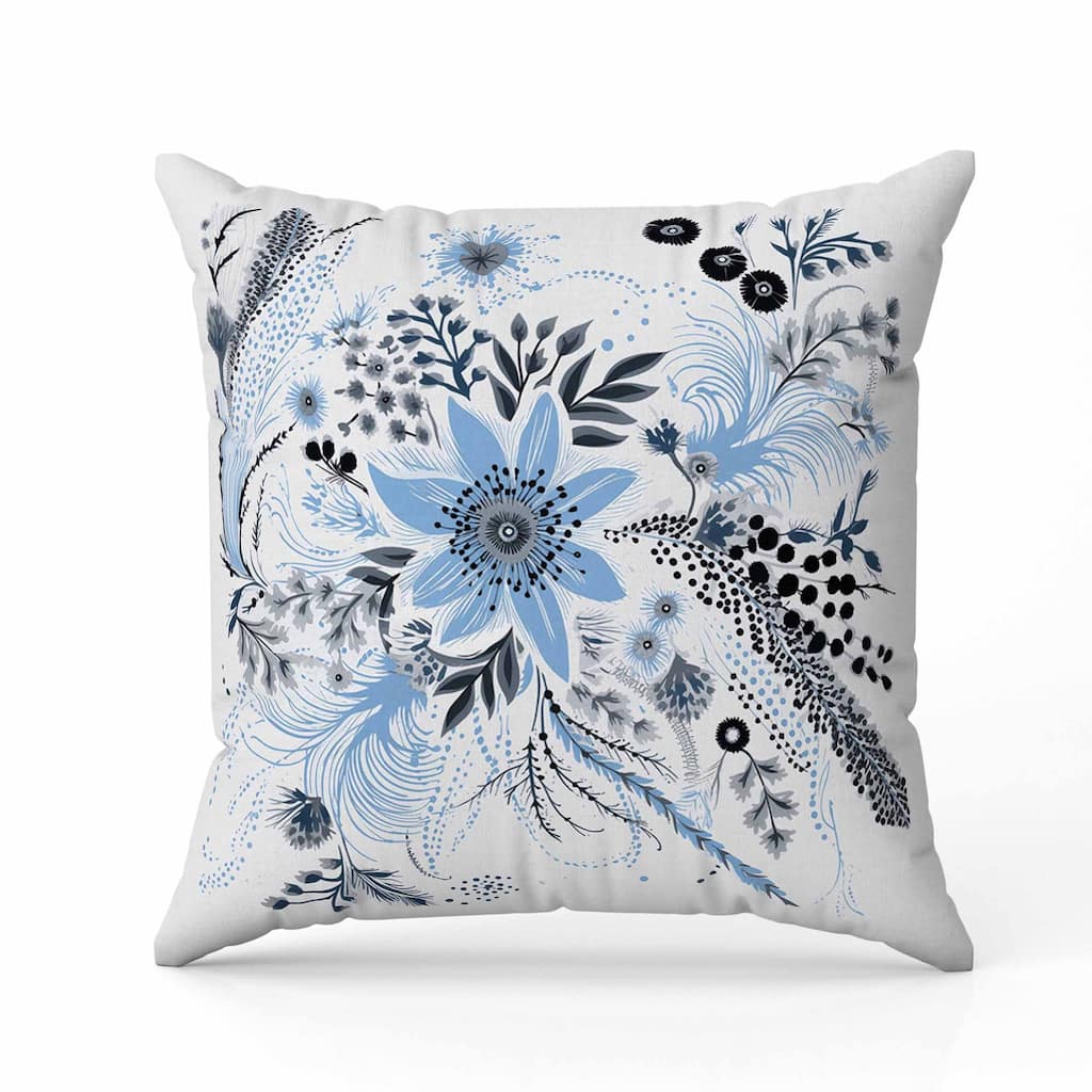 Enchanting Bouquet Indoor/Outdoor Reversible Throw Pillow Blue and Grey