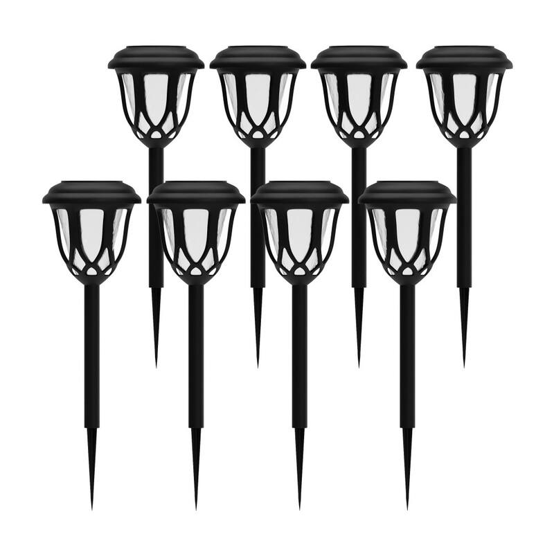 All - Weather Tulip Design Solar Powered LED Garden & Pathway Lights - Set of 8 - Black