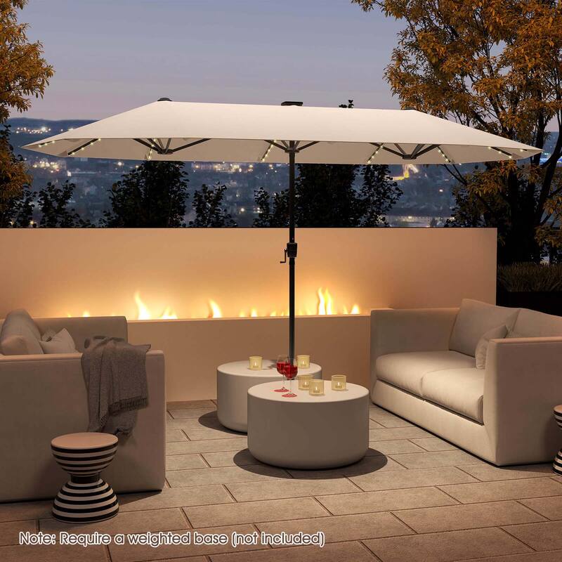Costway 13 FT Large Patio Umbrella with LED Solar Lights Crank Handle
