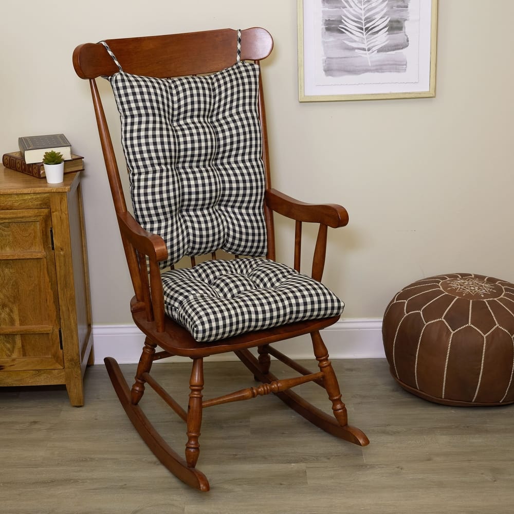 Gripper Gingham Rocking Chair Seat Cushion Set with Gripper Backing