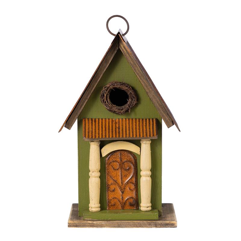 Glitzhome 11.75"H Wooden Hand Painted Distressed Birdhouse - Brown
