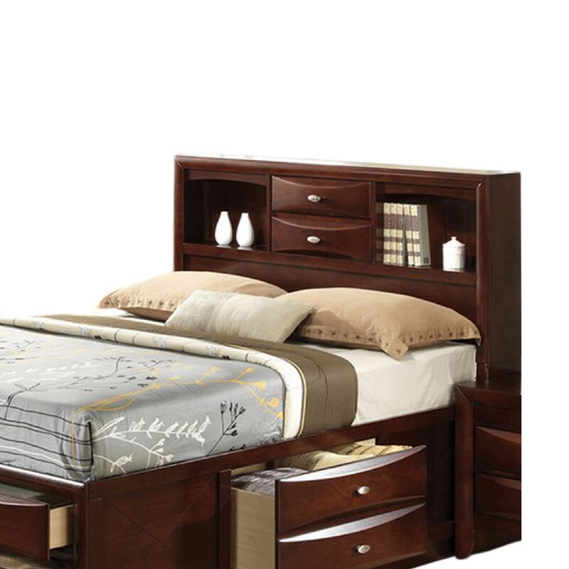 Simo Queen Bed, Bookcase Headboard, Footboard and Rail Drawers, Brown
